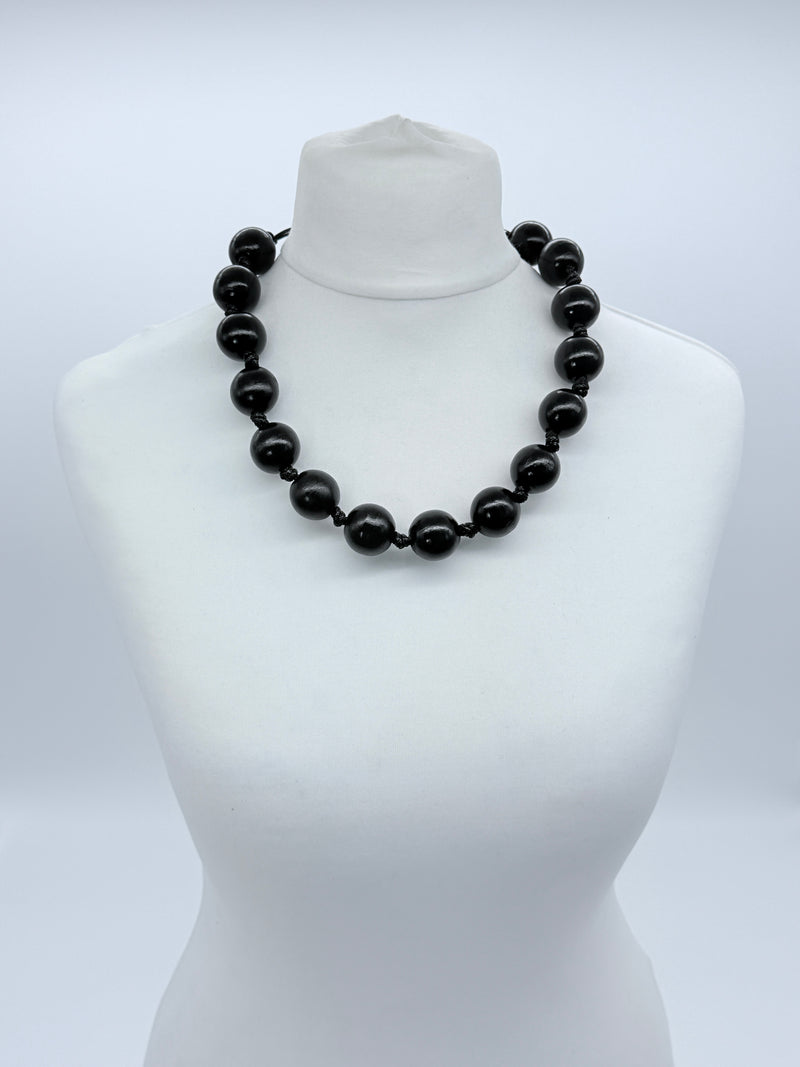Classic Round Bead Short Necklace – Recycled Wood Elegance