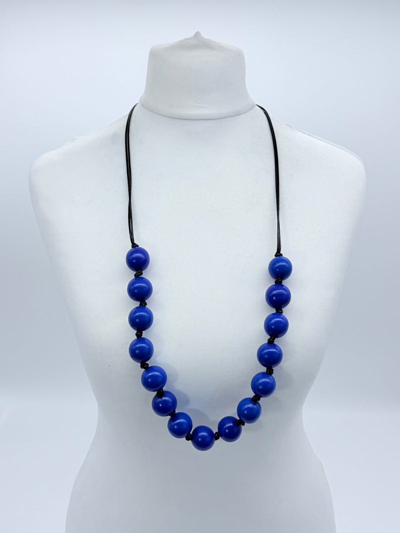 Classic Round Bead Short Necklace – Recycled Wood Elegance