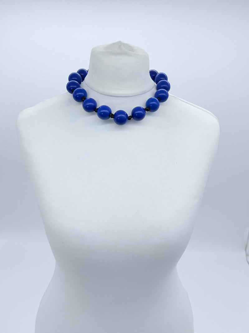 Classic Round Bead Short Necklace – Recycled Wood Elegance