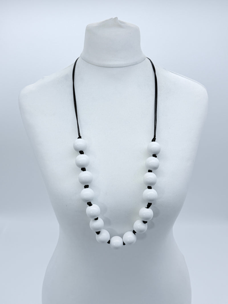 Classic Round Bead Short Necklace – Recycled Wood Elegance