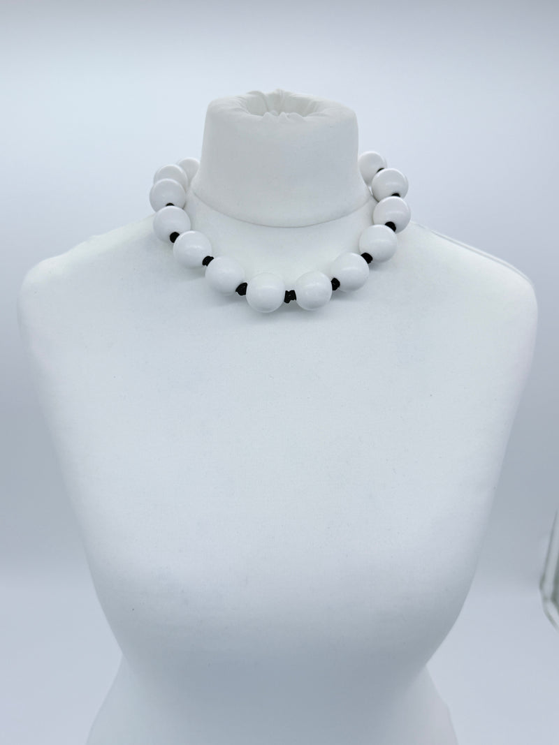 Classic Round Bead Short Necklace – Recycled Wood Elegance