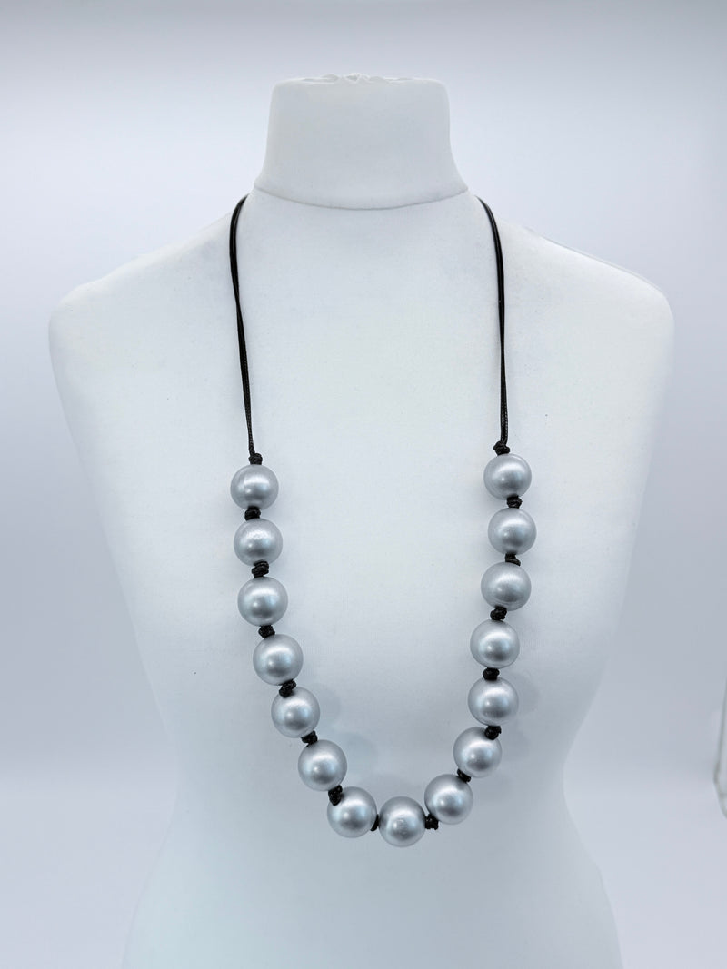 Classic Round Bead Short Necklace – Recycled Wood Elegance