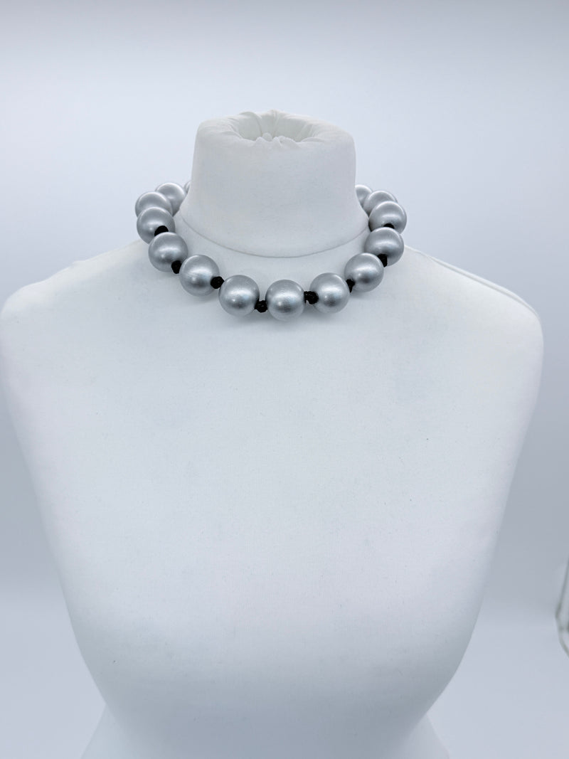 Classic Round Bead Short Necklace – Recycled Wood Elegance