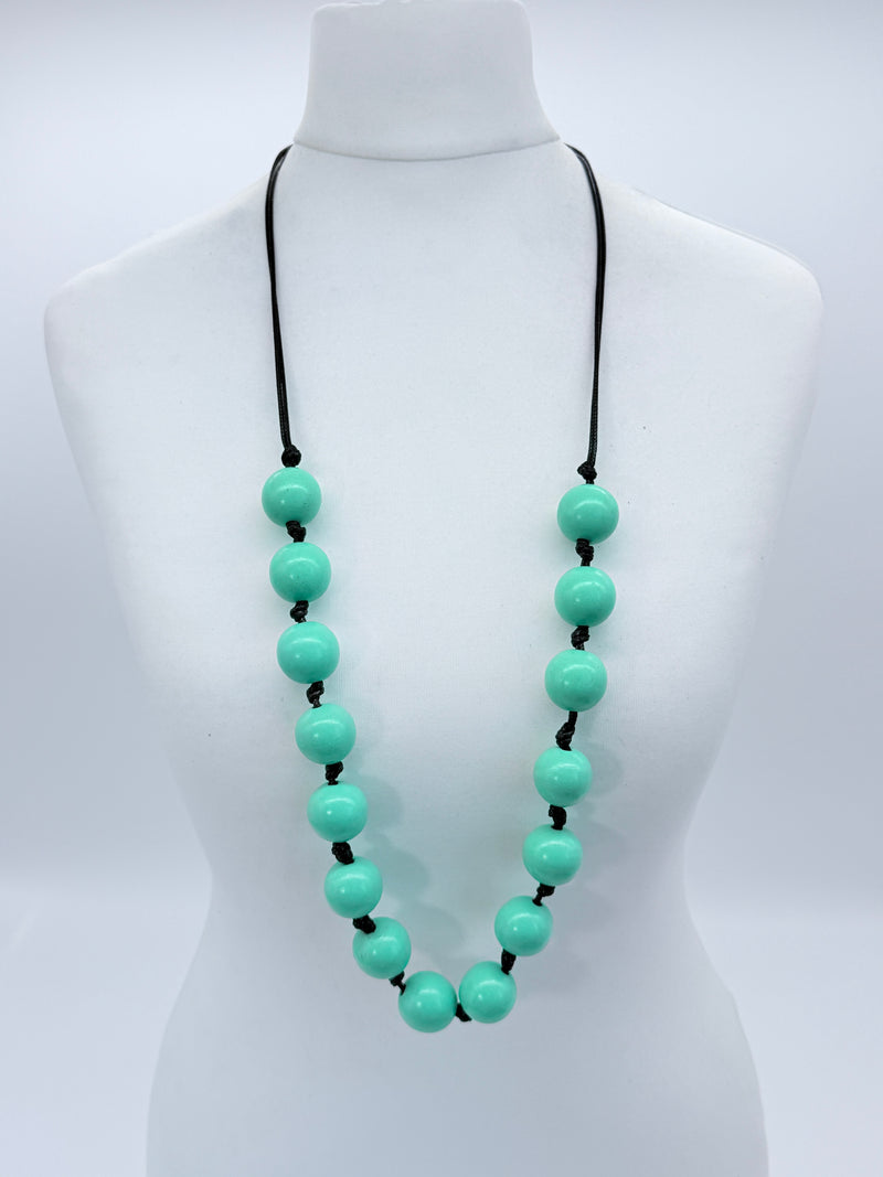 Classic Round Bead Short Necklace – Recycled Wood Elegance