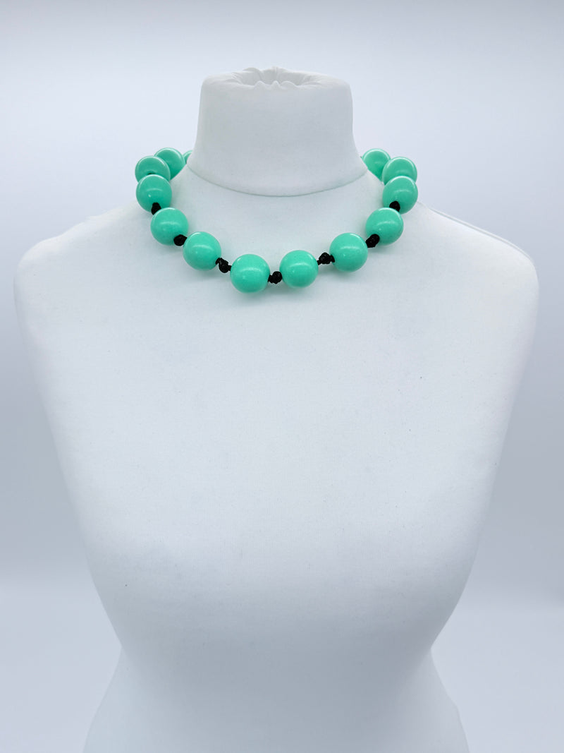 Classic Round Bead Short Necklace – Recycled Wood Elegance