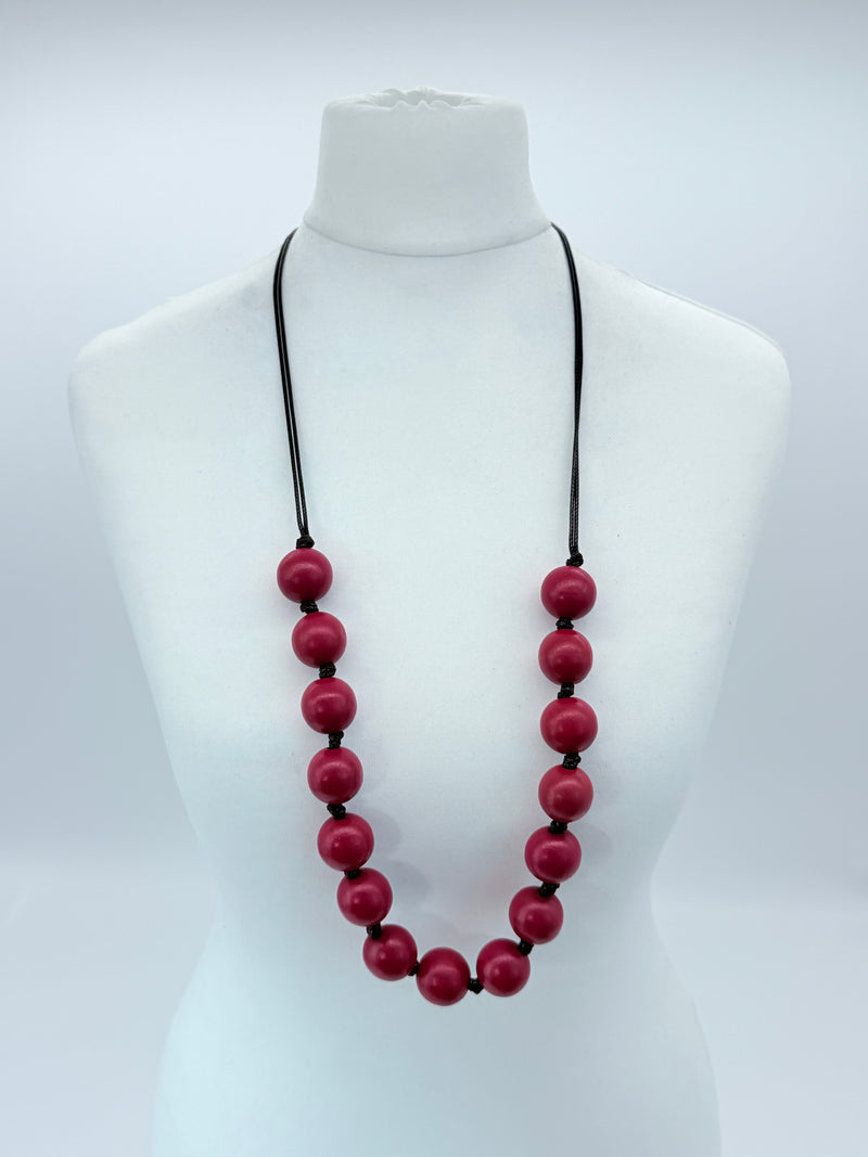 Classic Round Bead Short Necklace – Recycled Wood Elegance