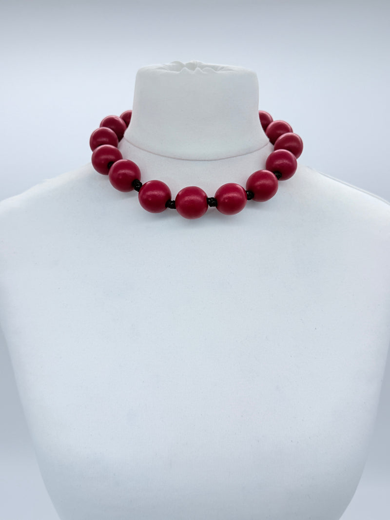 Classic Round Bead Short Necklace – Recycled Wood Elegance