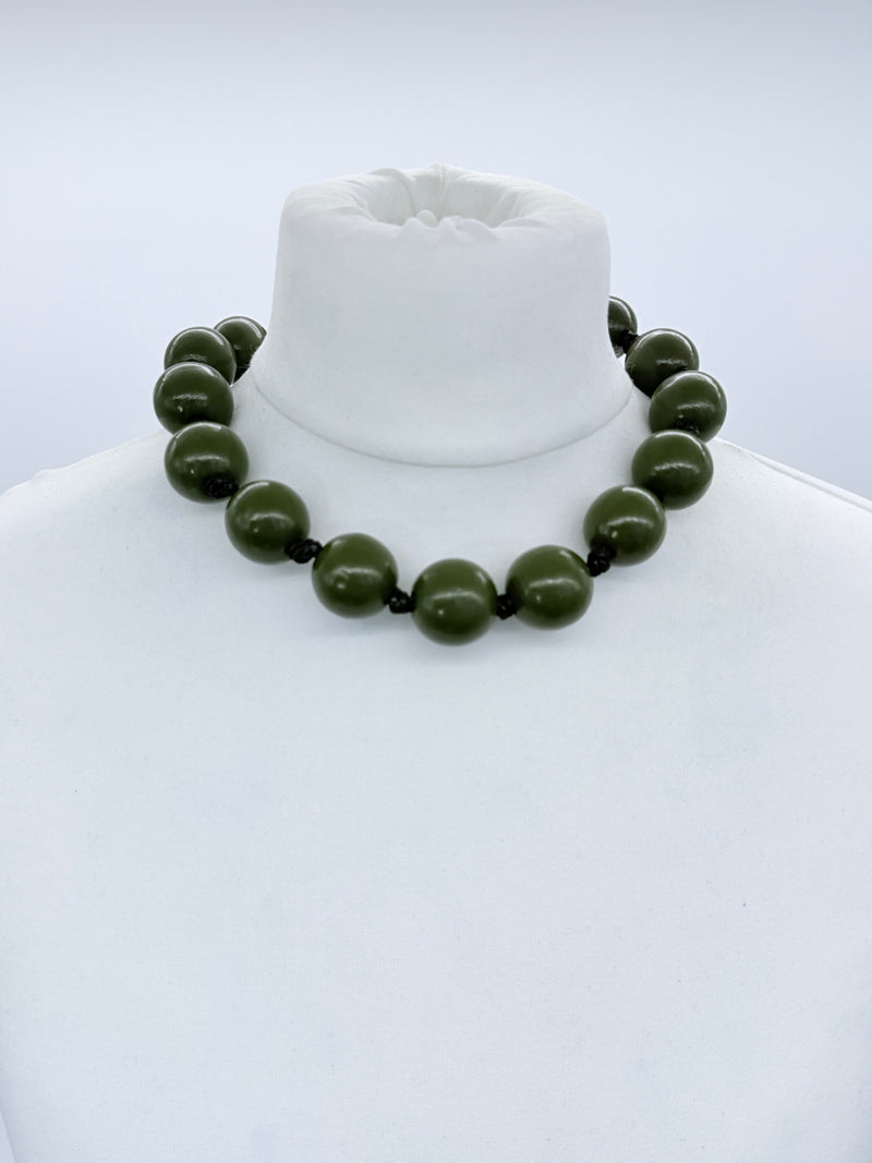 Classic Round Bead Short Necklace – Recycled Wood Elegance