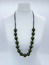 Classic Round Bead Short Necklace – Recycled Wood Elegance