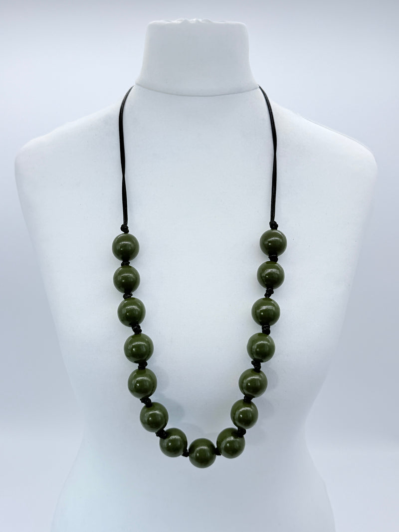Classic Round Bead Short Necklace – Recycled Wood Elegance