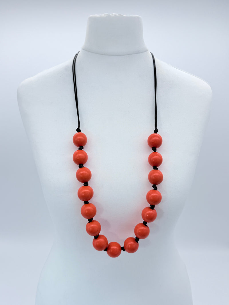 Classic Round Bead Short Necklace – Recycled Wood Elegance