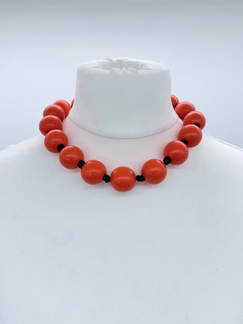 Classic Round Bead Short Necklace – Recycled Wood Elegance