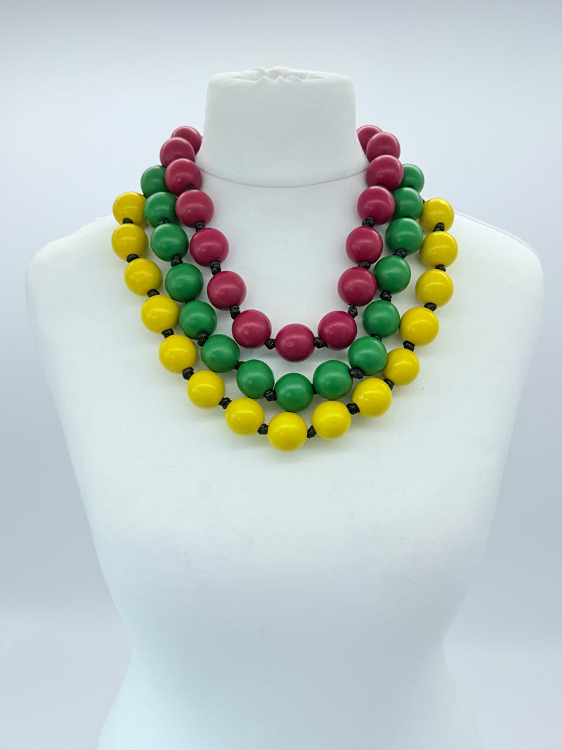 Classic Round Bead Short Necklace – Recycled Wood Elegance