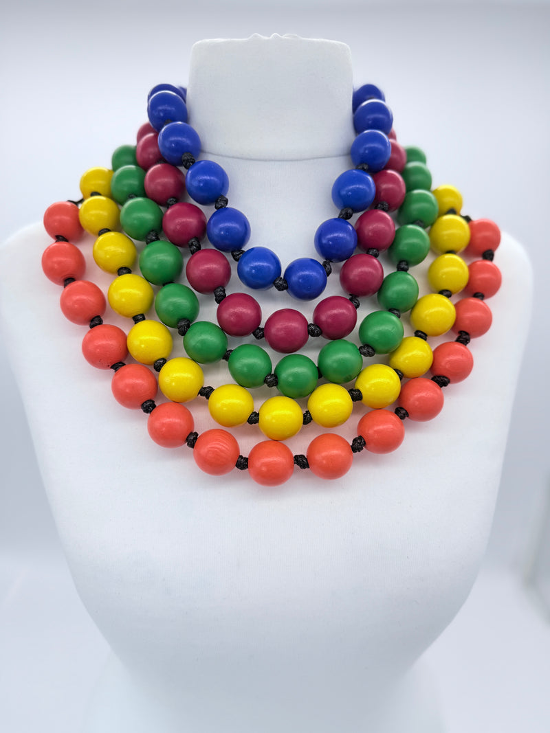 Classic Round Bead Short Necklace – Recycled Wood Elegance