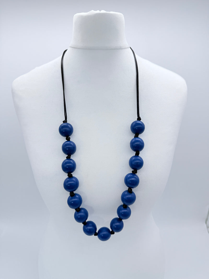 Classic Round Bead Short Necklace – Recycled Wood Elegance