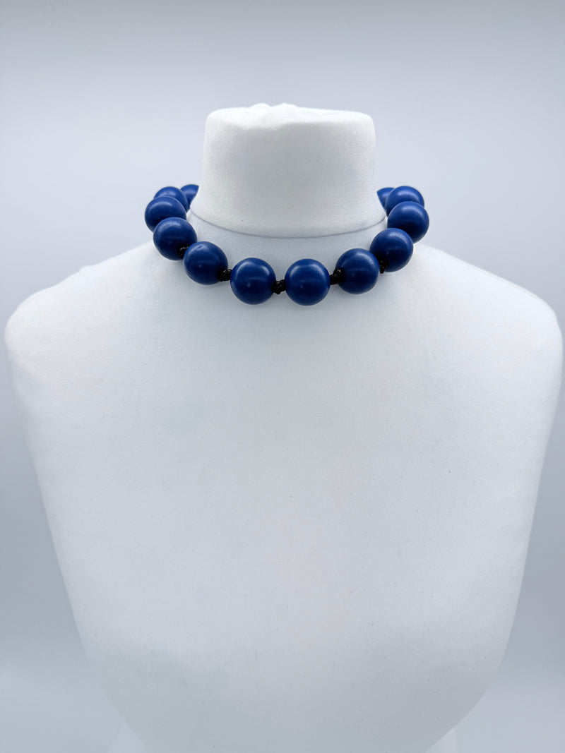 Classic Round Bead Short Necklace – Recycled Wood Elegance