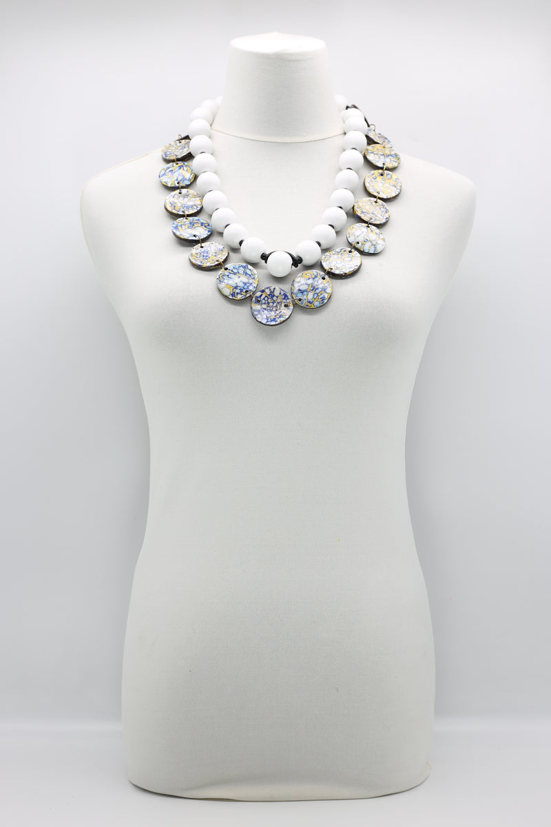 Wooden beads with Upcycled Shells Necklace - Jianhui London