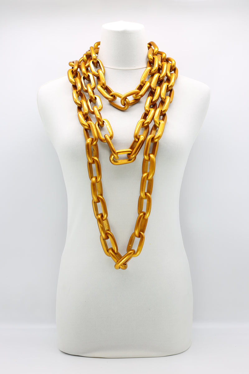 Rectangular Recycled Wooden Chain Necklace - Set - Jianhui London