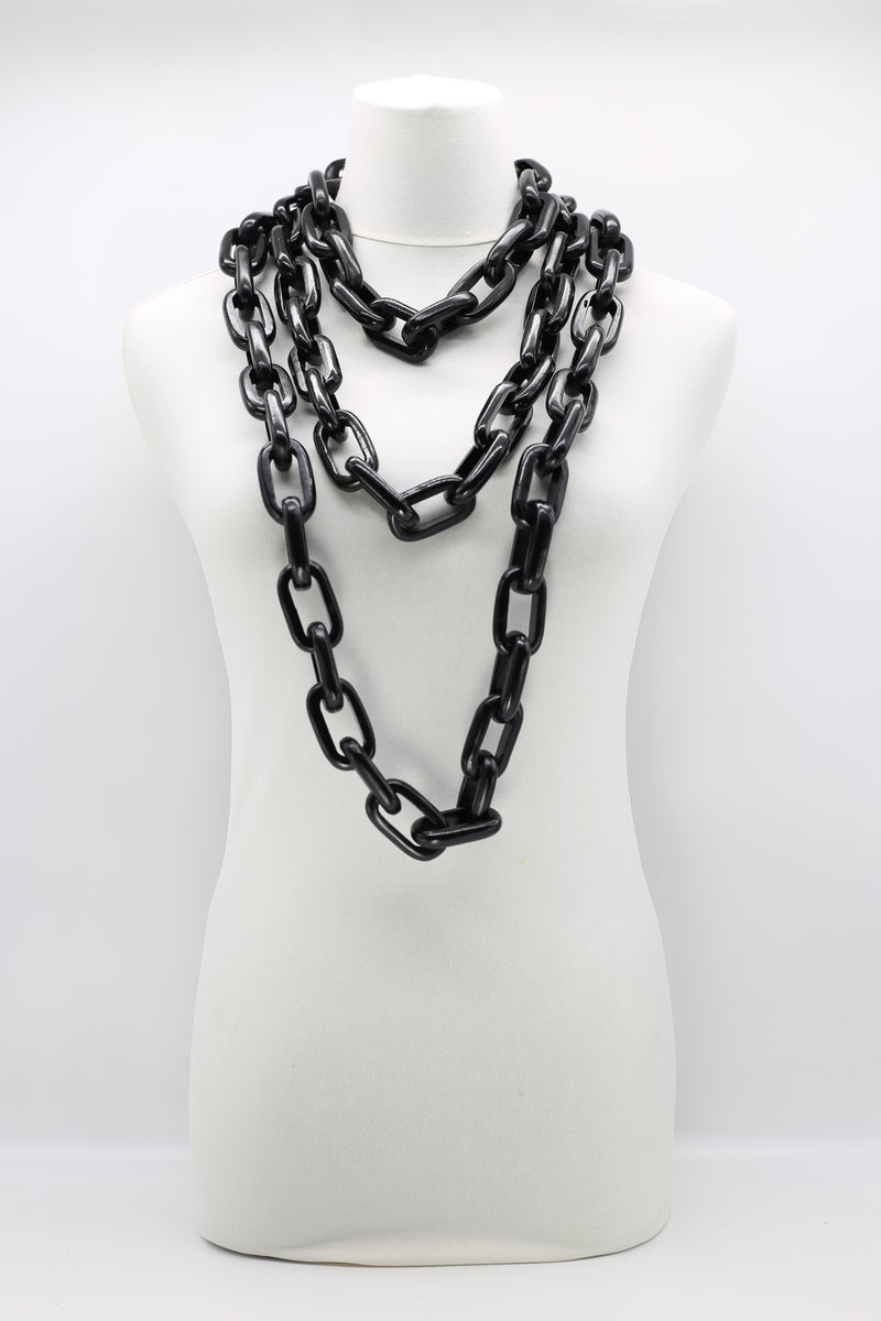 Rectangular Recycled Wooden Chain Necklace - Set - Jianhui London