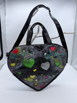 Canvas Carry – Handbag in Painted Upcycled Leather Heart Shape