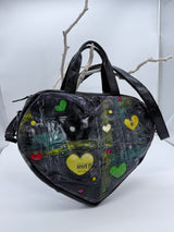 Canvas Carry – Handbag in Painted Upcycled Leather Heart Shape