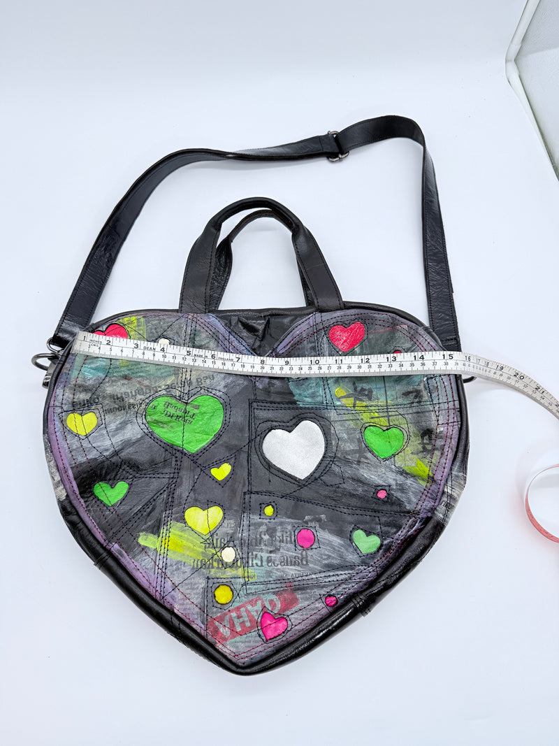 Canvas Carry – Handbag in Painted Upcycled Leather Heart Shape