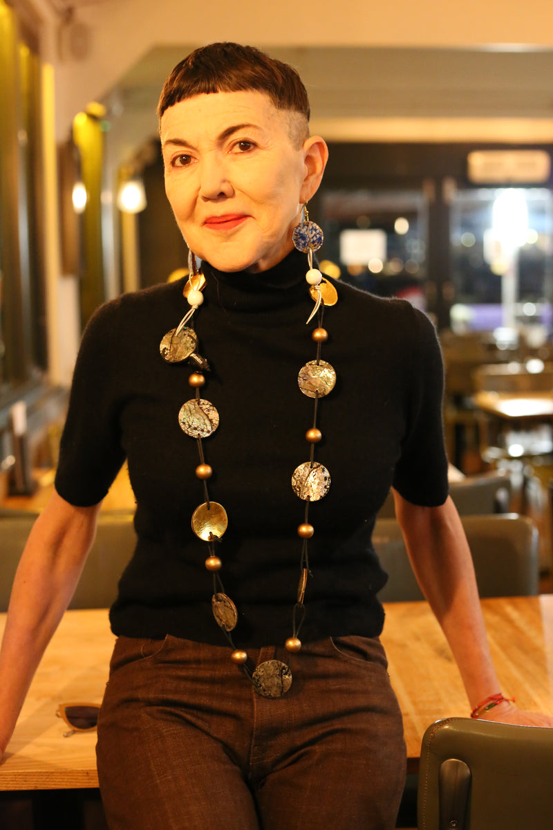 Wooden Beads With Upcycled Shells And Leatherette Necklace - Jianhui London