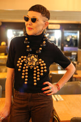 Recycled Wooden Beads With Carved Flower And Gold Beads Tassel Necklace - Jianhui London