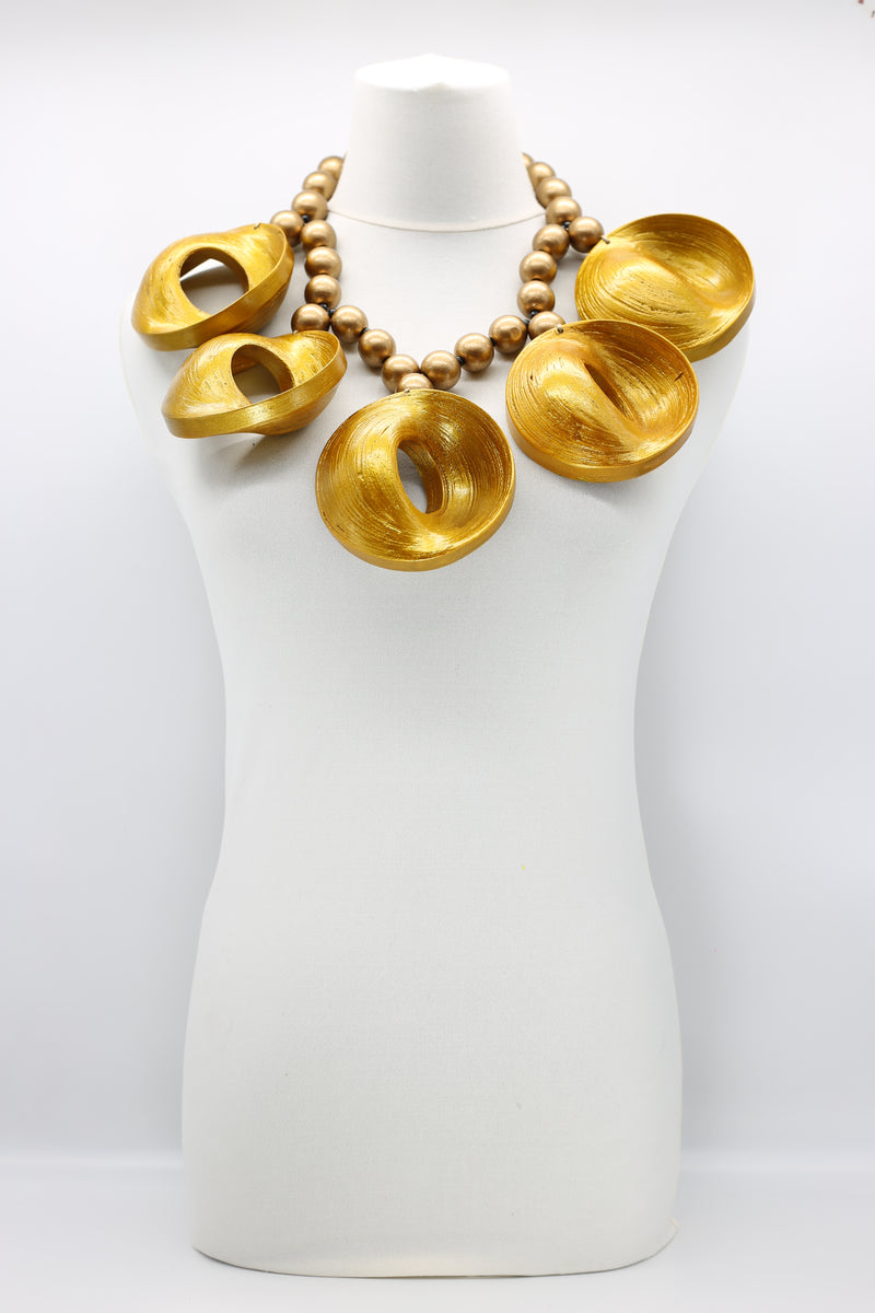 Big Bamboo UFO and Wooden Beads necklace - Jianhui London