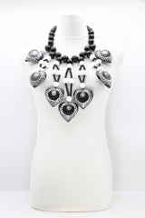Recycled Wooden Beads Necklace With 7 Hand Painted Polkadots Hearts - Jianhui London