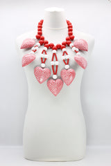 Recycled Wooden Beads Necklace With 7 Hand Painted Polkadots Hearts