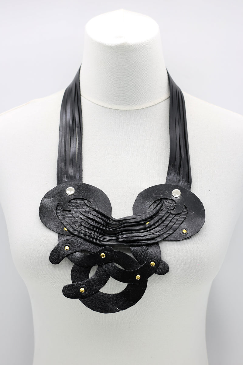 Black Hummingbird Eggs In A Nest Neckalce From Recycled Leather - Jianhui London
