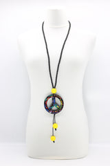 5x6mm Black Beads With Recycled Glass Mosaic Peace Pendent Necklace - Jianhui London