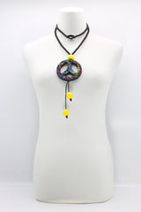 5x6mm Black Beads With Recycled Glass Mosaic Peace Pendent Necklace - Jianhui London