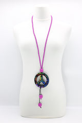 5x6mm Black Beads With Recycled Glass Mosaic Peace Pendent Necklace - Jianhui London