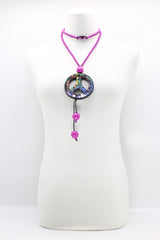 5x6mm Black Beads With Recycled Glass Mosaic Peace Pendent Necklace - Jianhui London