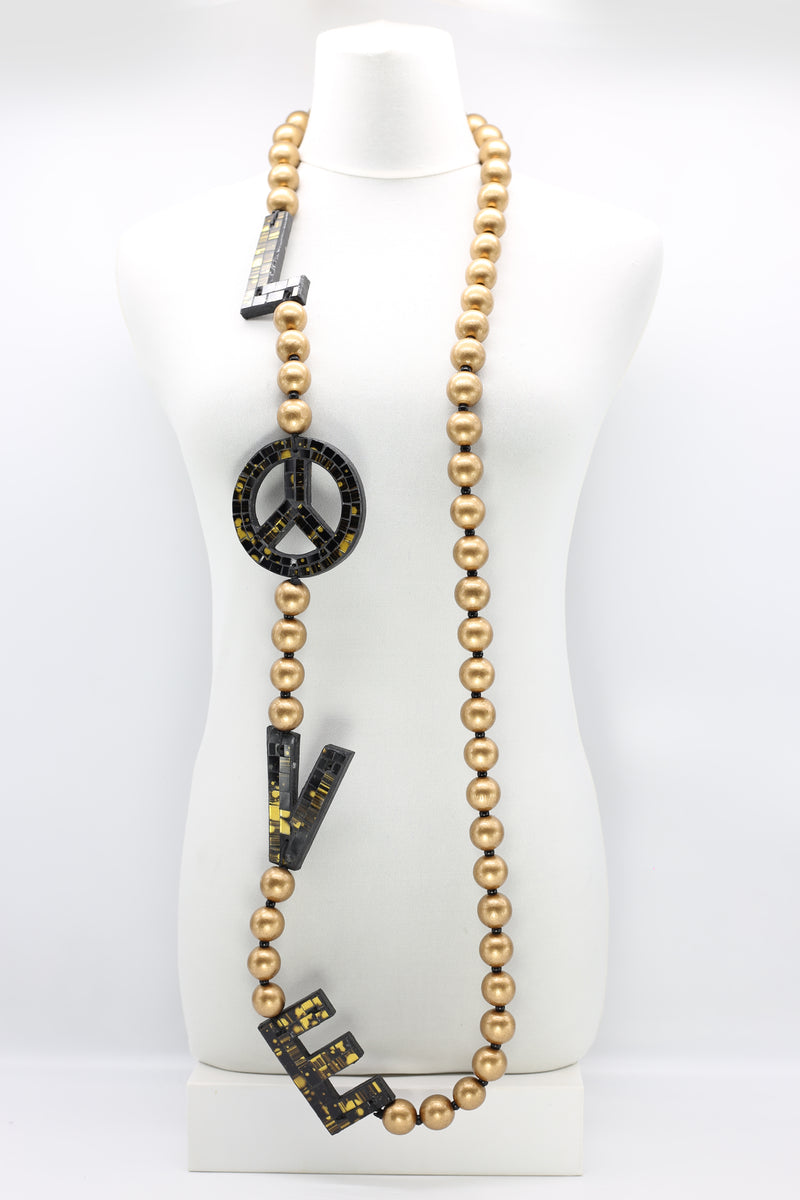 Jimi Hendrix Recycled Wooden Beads Love Necklace - Jianhui London
