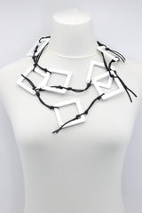 Handmade Geometric Wooden Necklace – Recycled Wood Statement Necklace, Lightweight Boho Jewelry, Laser Cut Square Necklace