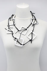 Handmade Geometric Wooden Necklace – Recycled Wood Statement Necklace, Lightweight Boho Jewelry, Laser Cut Square Necklace