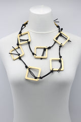 Handmade Geometric Wooden Necklace – Recycled Wood Statement Necklace, Lightweight Boho Jewelry, Laser Cut Square Necklace