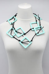 Handmade Geometric Wooden Necklace – Recycled Wood Statement Necklace, Lightweight Boho Jewelry, Laser Cut Square Necklace
