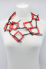 Handmade Geometric Wooden Necklace – Recycled Wood Statement Necklace, Lightweight Boho Jewelry, Laser Cut Square Necklace