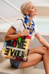 Cross Body Tote Bag with LOVE From Recycled Leather