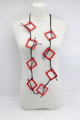 Handmade Geometric Wooden Necklace – Recycled Wood Statement Necklace, Lightweight Boho Jewelry, Laser Cut Square Necklace