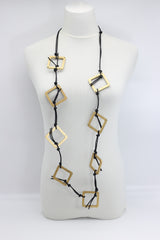 Handmade Geometric Wooden Necklace – Recycled Wood Statement Necklace, Lightweight Boho Jewelry, Laser Cut Square Necklace