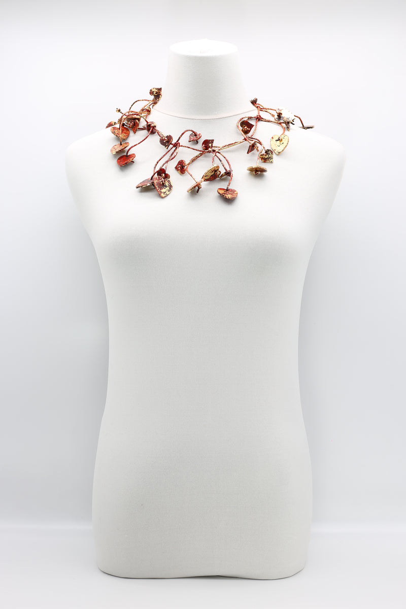 Hand gilded wooden hearts on Leatherette fishbone necklace - Short - Jianhui London