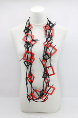 Handmade Geometric Wooden Necklace – Recycled Wood Statement Necklace, Lightweight Boho Jewelry, Laser Cut Square Necklace