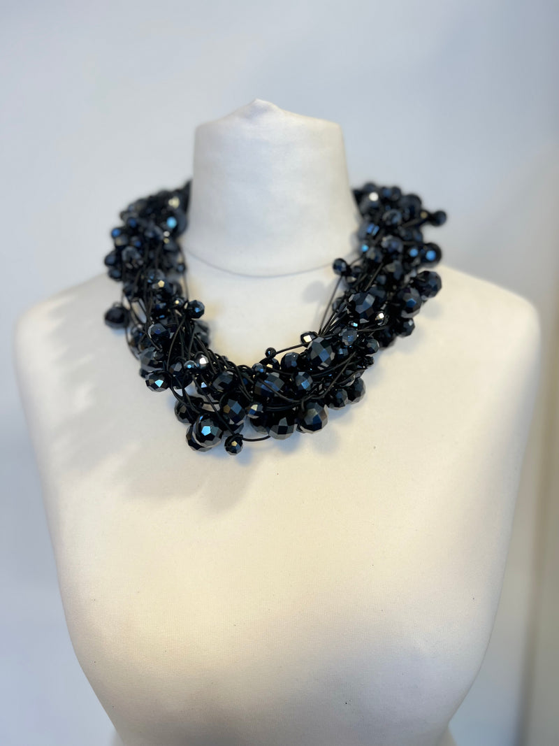 Crystal Faceted Beads on Rubber Necklace - Transparent Red