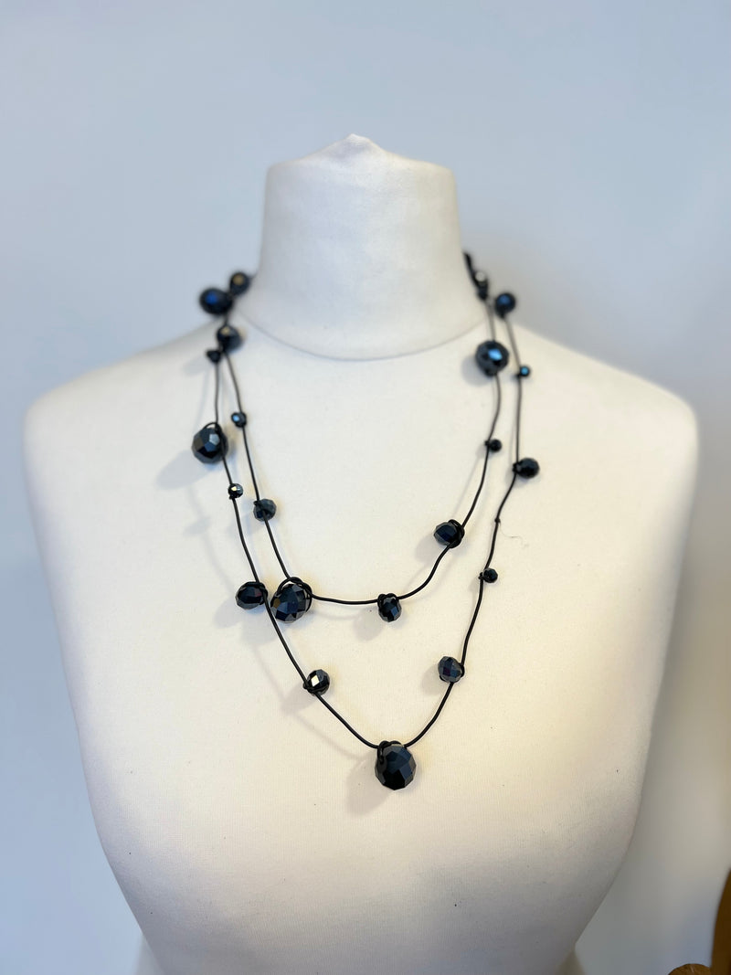 Crystal Faceted Beads on Rubber Necklace - Transparent Red
