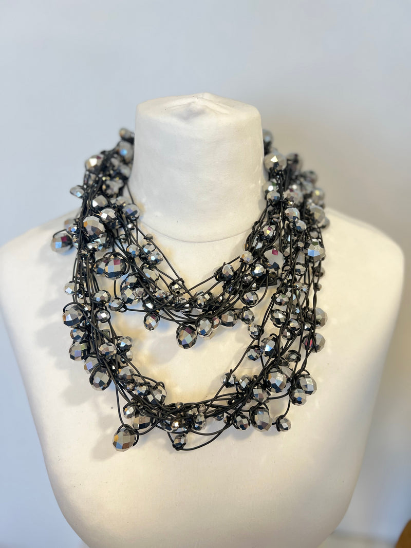 Crystal Faceted Beads on Rubber Necklace - Transparent Red